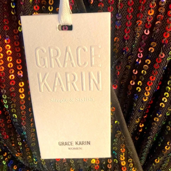 Grace Karin-NWT- Multi Sequined Mini Dress- Size M - Picture 3 of 6